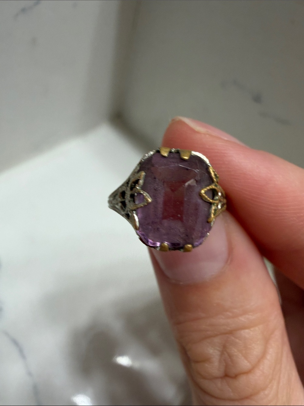Vintage-Style Amethyst Gemstone Filigree Women's Ring